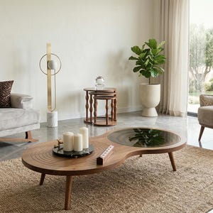 Walnut Coffee Table, Modern Rectangular Wood Coffee Table, Handmade Low Profile Table, Large Living Room Table, Vera & Nira Coffee Table