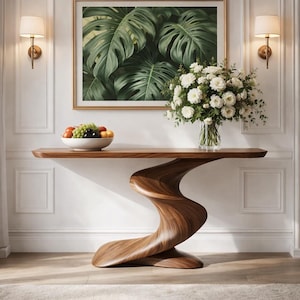 Walnut Wave Sculptural Console Table