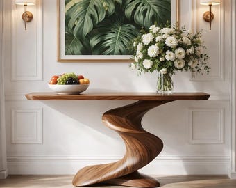 Consolle scultorea a onda in noce