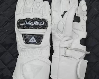 Dainese Druid 3 Inspired Racing White Leather Gloves - All Sizes Available