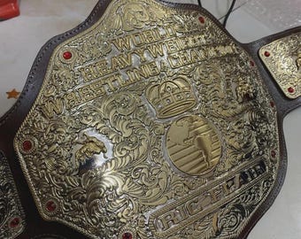 Cinturón de campeonato de peso pesado de lucha libre Big Gold con correa de cuero auténtico chapada en zinc de 4 mm.