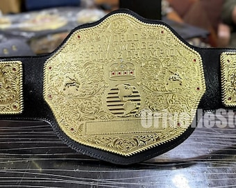 Big Gold World Heavyweight Wrestling Replica Title Belt Real Leather Adult Size 6MM