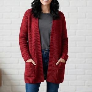 Beginner Crochet Cardigan Pattern | Oversized V-Neck Sweater, Pockets (PDF Tutorial)