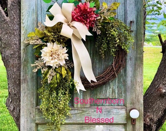 Summer Wreath For Front Door, Color Choices For Year Round, Beach Wreath, Modern Country, Hydrangea Wreath, Front Porch Decor, Shabby Chic