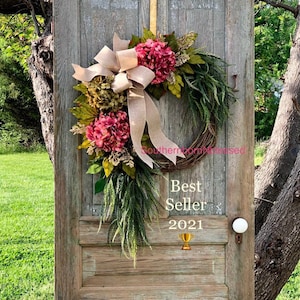 Brand New Farmhouse Wreath, Pink Hydrangea Wreath, All Season Wreath, Spring Wreath, Rustic Home Decor, Summer Wreath, Color Choices image 8