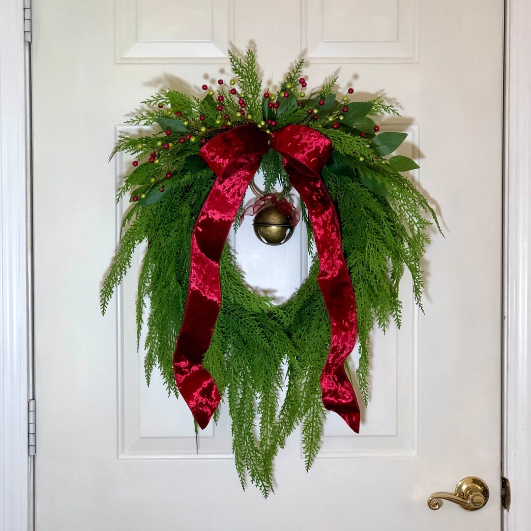 Real Touch Christmas Cedar Wreath Velvet Bow Wreath Etsy
