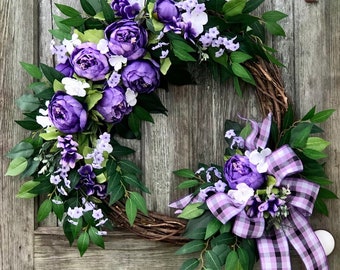 Brand New! ‘Lavender Lady’ Peony Wreath For Front Door, Farmhouse Wreath, With Bow, French Country Wreath, Minimalist Boho Decor, Cottage