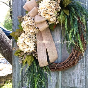 Brand New Farmhouse Wreath, Cream Hydrangea Wreath, All Season Wreath, Spring Wreath, Rustic Home Decor, Summer Wreath image 4