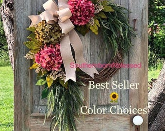 Farmhouse Hydrangea Wreath, All Season Rustic Decor, Shabby Chic,