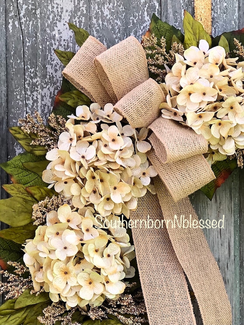 Brand New Farmhouse Wreath, Cream Hydrangea Wreath, All Season Wreath, Spring Wreath, Rustic Home Decor, Summer Wreath image 2