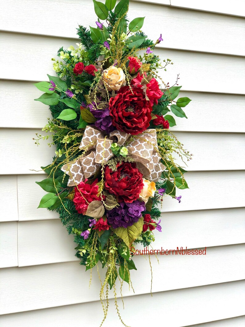 Swags And Wreaths For Front Door Red Wreath Vertical Swag Etsy