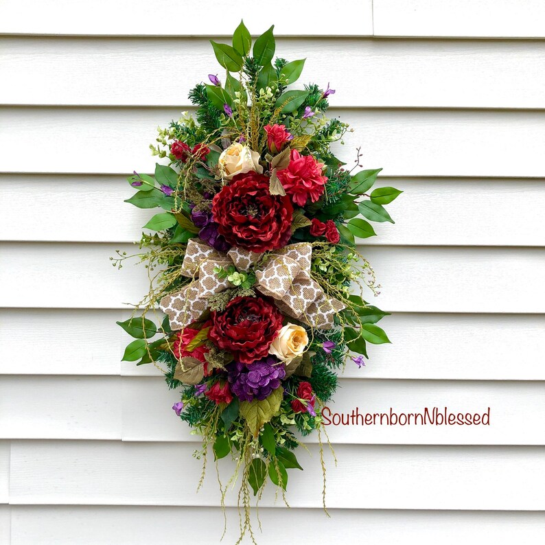 Swags And Wreaths For Front Door Red Wreath Vertical Swag Etsy