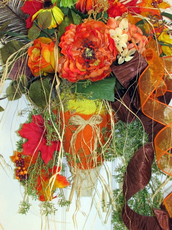 Items similar to Fall wreath, Candy corn wreath, fall wreath swag ...