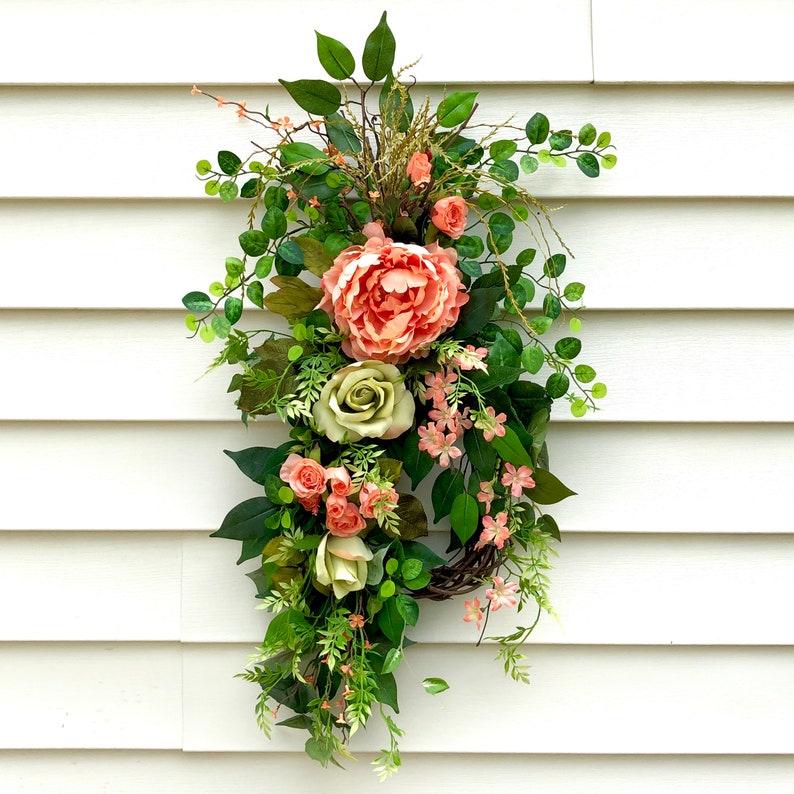 Summer Door Swags Front Door Swags Peach Wreath Hydrangea Etsy
