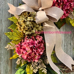 Brand New Farmhouse Wreath, Pink Hydrangea Wreath, All Season Wreath, Spring Wreath, Rustic Home Decor, Summer Wreath, Color Choices image 9