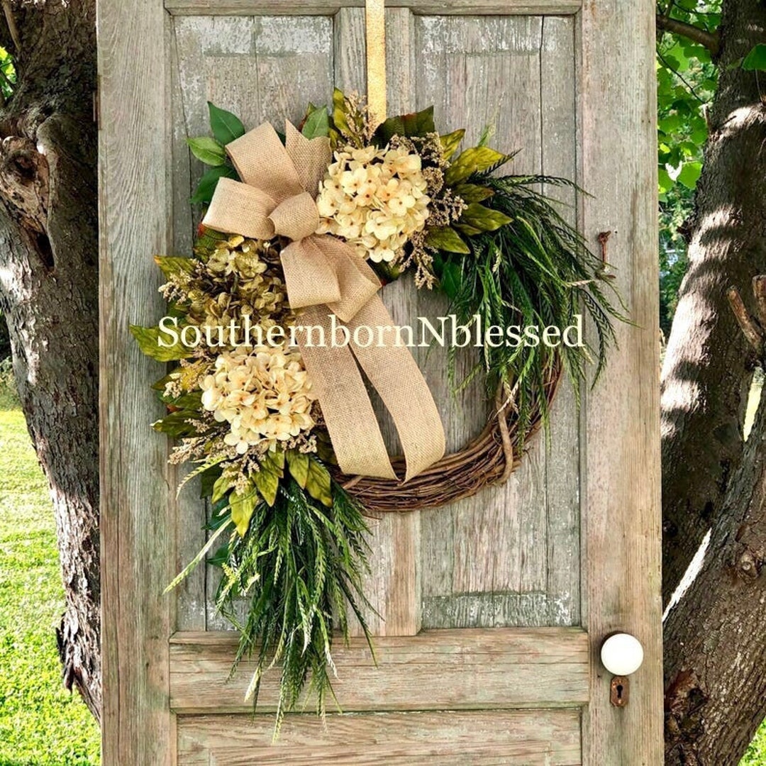 Year Round Door Wreath With Color Choices, Farmhouse Wreath, Greenery
