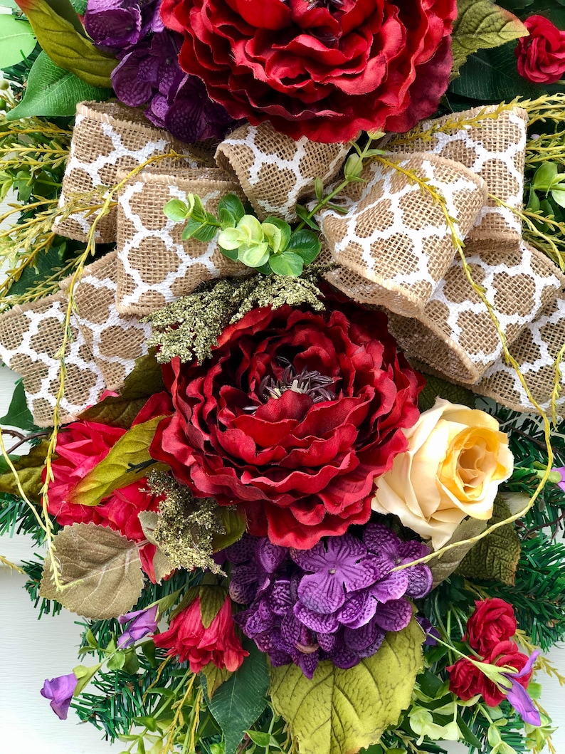 Swags And Wreaths For Front Door Red Wreath Vertical Swag Etsy