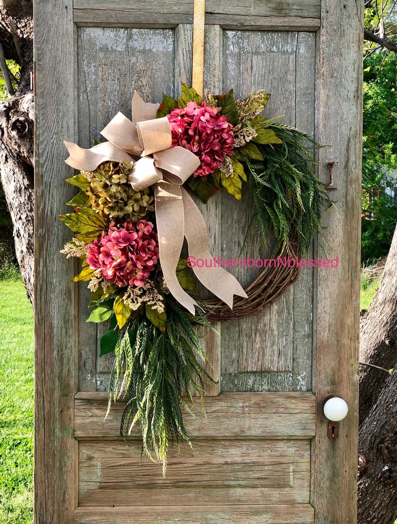 Brand New Farmhouse Wreath, Pink Hydrangea Wreath, All Season Wreath, Spring Wreath, Rustic Home Decor, Summer Wreath, Color Choices image 10