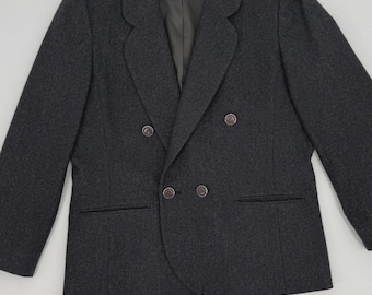 Vintage Pendleton Wool Blazer Jacket Charcoal Grey Double Breasted Women 12 M