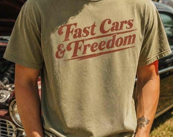 Fast Cars & Freedom Shirt, Vintage Racing Tee, Retro Car Show T Shirt, Americana Graphic Tee, Comfort Colors Style Shirt, Gift for Car Guys