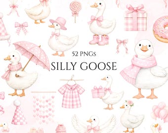 Silly Goose Clipart, Pink Silly Goose, Baby Shower Goose, Birthday Goose, Baby Girl Birthday PNG(Digital Download)