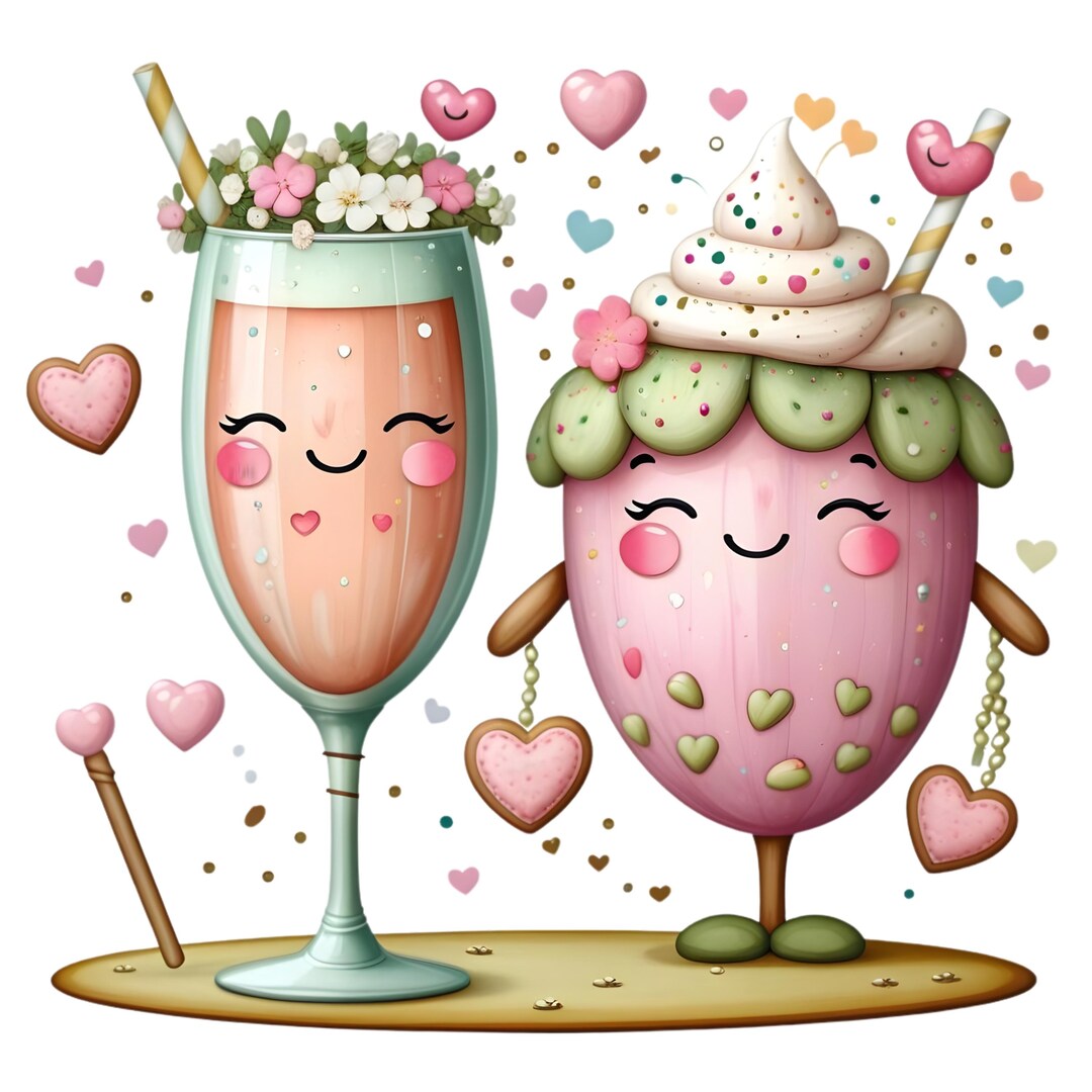 Valentine Strawberry Couple Clipart, Romantic Love Typography PNG Art ...