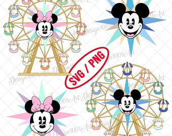 印刷可能なネズミの観覧車の切り抜きSVG PNG、ベビーシャワーパーティーデコレーションSVG、ネズミの装飾テーマの家族の誕生日パーティーのスタンドアップ小道具SVG