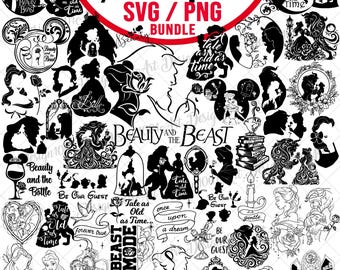 Princess And Beast Svg Png Line Art Bundle, Enchanted Rose Tale As Old As Time Svg, Magic Mirror Be Our Guest Family Birthday Silhouette