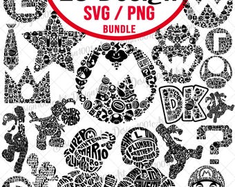 Bundle Texture Icon Retro Plumber Svg Png, Retro Gaming Silhouette Svg, Family Trip Svg, Family Birthday Svg, Magic Mushroom Gold Coins Svg