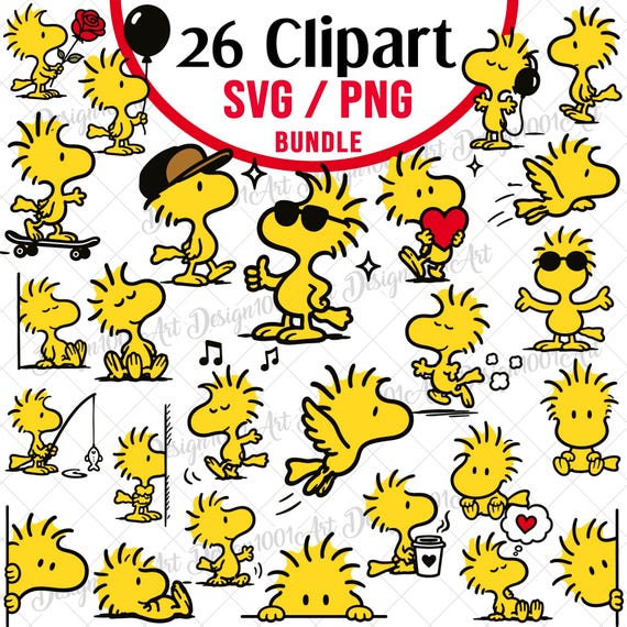 Cute Yellow Bird Svg Png Bundle Clipart, Little Flying Cartoon Bird Svg, White Dog Friends Character Cut Files For Cricut or Sublimation