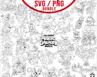 Vintage Plumber Outline Svg Png Bundle, Retro Gaming Svg, Gaming Family Birthday Svg, Magic Mushroom and Gold Coins Svg, Family Vacation Svg