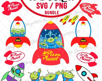 Space Rocket Svg Png Bundle, Pizza World Svg, Little Green Alien Claw Machine Svg Cut Files, Retro Futuristic Toy Craft Sublimation