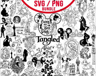 Outline Long Hair Princess Svg Png Bundle, Tower Princess Clipart Png, Best Day Ever Theme Svg, Princess Svg Files for Cricut and Silhouette