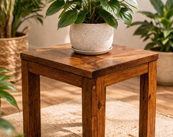 Solid Wood Side Table / Plant Stand – Warm Rustic Finish