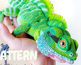 Chinese water dragon crochet pattern, realistic lizard, unique tutorial.