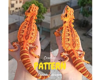 Bearded dragon crochet pattern, pdf files by TotaKsusha Kseniya Abdullina, realistic lizard, amigurumi toy.