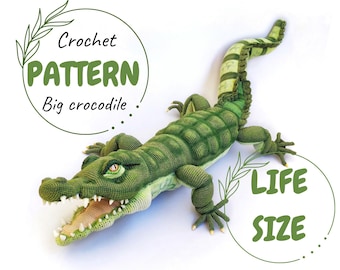 Big crocodile crochet pattern, life size realistic dragon.