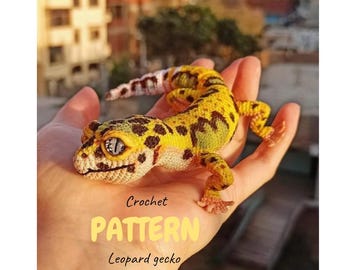 Leopard gecko crochet pattern, realistic reptile, miniature dragon, crochet pet lizard.