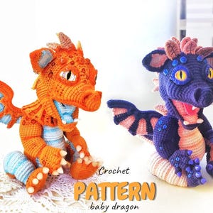 Baby dragon crochet pattern, mythical creature.