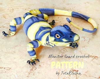 Monitor lizard CROCHET PATTERN, realistic animal, life size, pdf files by TotaKsusha, Abdullina Kseniya.