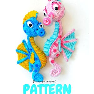 Seahorse crochet pattern, amigurumi fish, sea creatures.