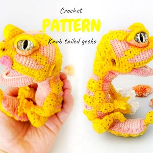 Schema per realizzare all'uncinetto un geco dalla coda nodosa, una lucertola amigurumi.