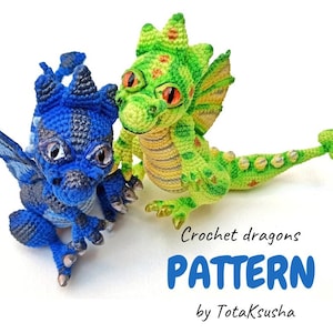Little dragons crochet pattern, mythical animal.
