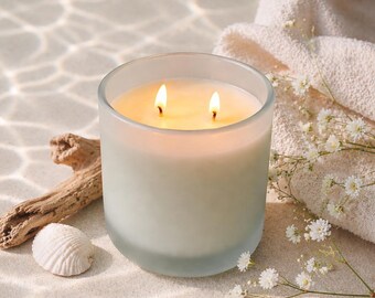 Stillwater Double Wick Coconut Soy Candle, Sea Salt Soft Floral Scent, Beach House Decor