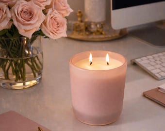 Grace Rose Vanilla Coconut Soy Wax Candle, Double Wick, Pink Matte Jar