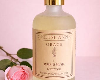 Grace Rose & Musk Body Wash – Hydrating Floral Botanical Blend, Handmade Self Care