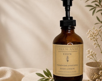 Handmade Cedarwood Patchouli Frankincense Body Lotion, Earthy Botanical Skincare