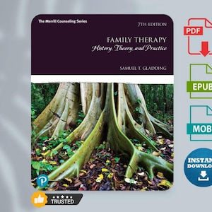 May include: A book cover for "Family Therapy: History, Theory, and Practice" by Samuel T. Gladding. The cover features a tree trunk with exposed roots. The book is part of The Merrill Counseling Series, 7th edition. Includes PDF, EPUB, and MOBI download options.