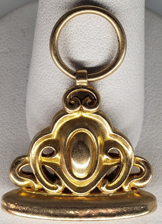Antique Victorian 14K Gold Engraved Fob Pendant