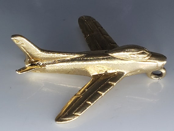 Vintage 14K Gold Airplane Pendant Charm - image 1